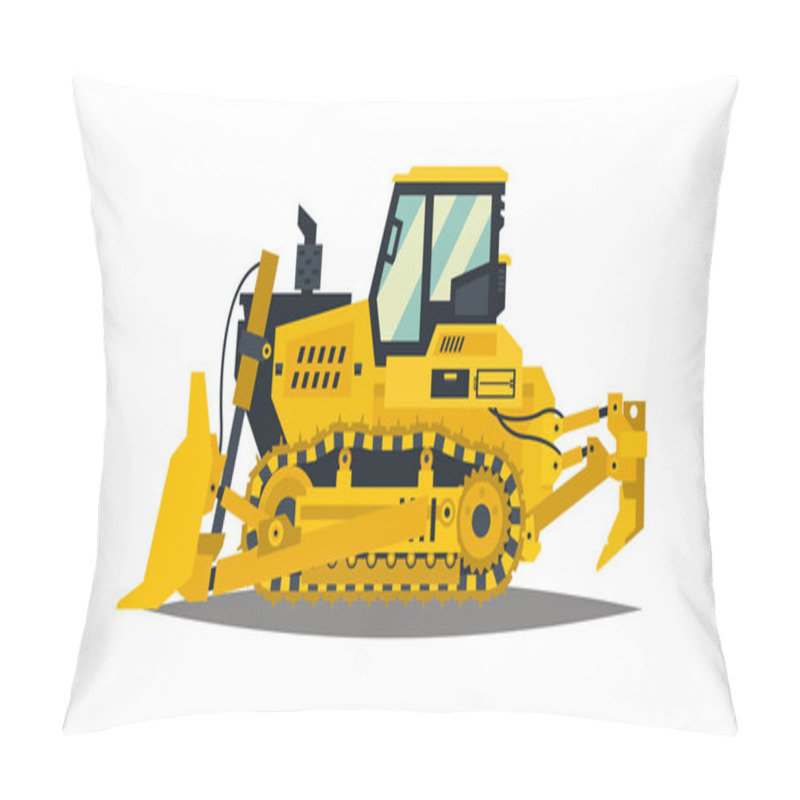 Personality  Bulldozer. Tracked Vehicles, Tractor. Yellow, Isolated On White Background. Plowman, Digger. Vector Illustration. Pillow Covers