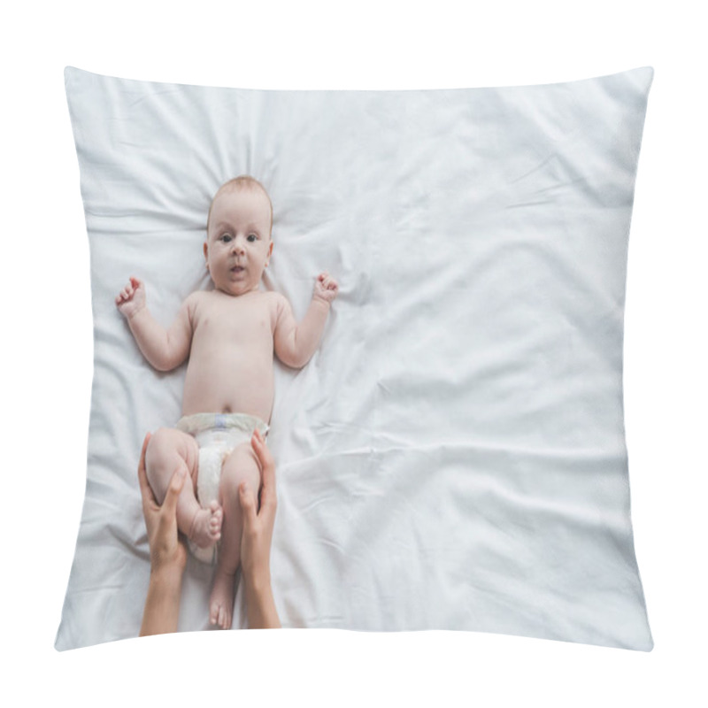 Personality  Cropped View Of Mother Touching Legs Of Baby Daughter In Diaper  Pillow Covers