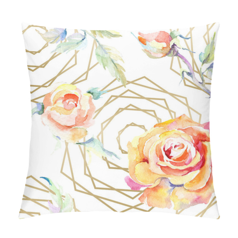 Personality  Orange Rose Flowers. Watercolour Drawing Fashion Aquarelle Isolated. Seamless Background Pattern. Fabric Wallpaper Print Texture. Pillow Covers