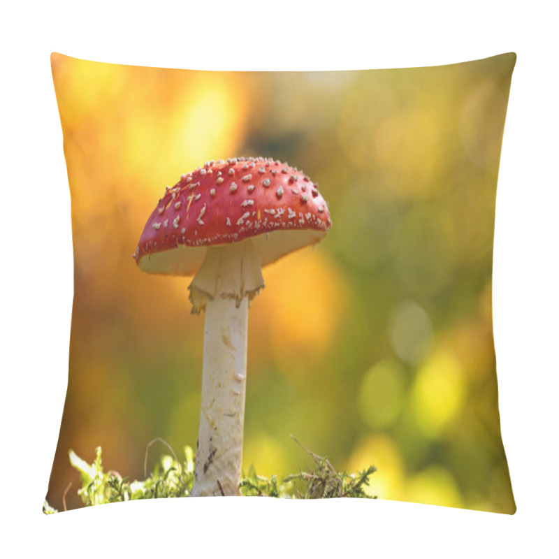 Personality  A Beautiful Red Fly Agaric With Bright And Vivid Yellow Background Pillow Covers