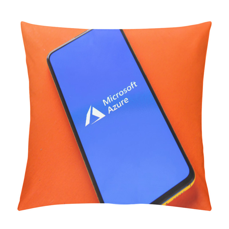 Personality  West Bangal, India - November 11, 2021 : Microsoft Azure Logo On Phone Screen Stock Image. Pillow Covers