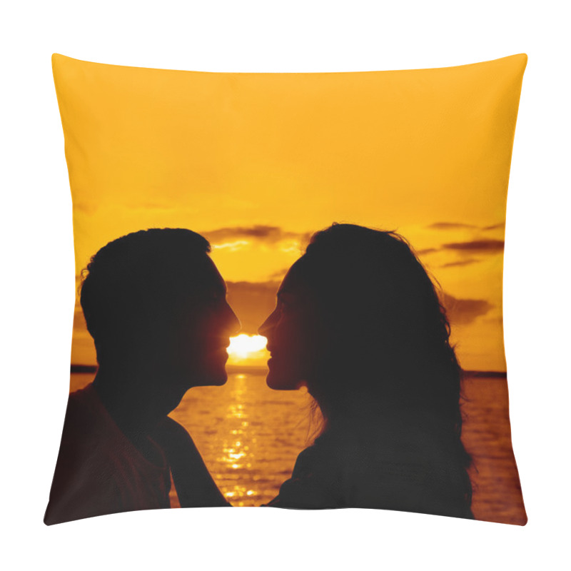 Personality  Silhouette Of A Young Couple  With The Sun Setting Behind Them Pillow Covers