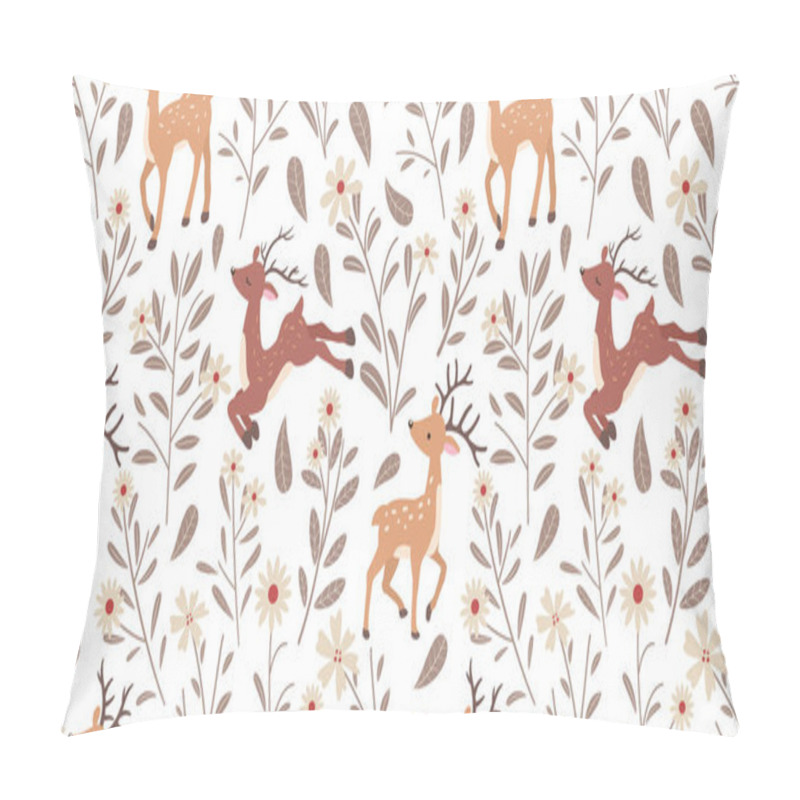 Personality  Cute Reindeer In The Garden Seamless Pattern Pillow Covers