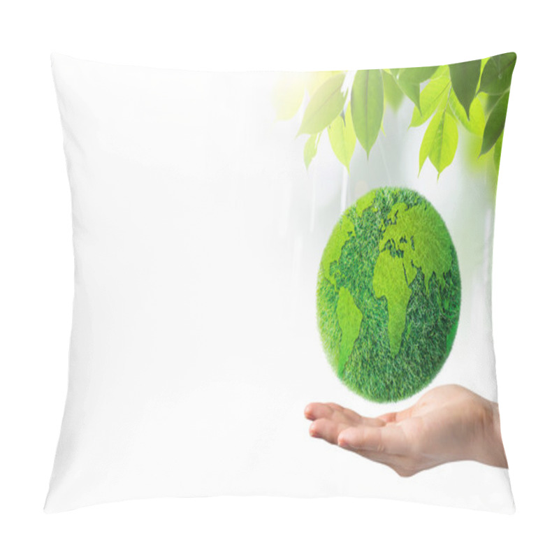 Personality  Green Earth In Hand On White Background Pillow Covers