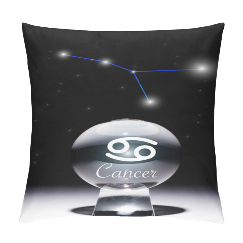 Personality  Crystal Ball With Cancer Zodiac Sign Isolated On Black With Constellation Pillow Covers