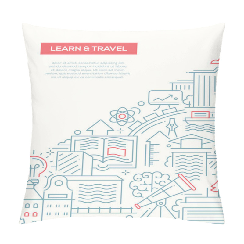 Personality  Learn And Travel Composition - Line Flat Design Banner Pillow Covers