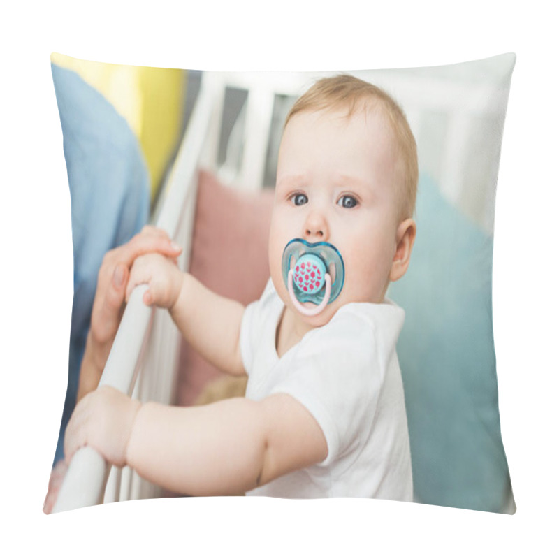 Personality  Cropped View Of Parents And Infant Daughter With Baby Dummy In Crib Pillow Covers