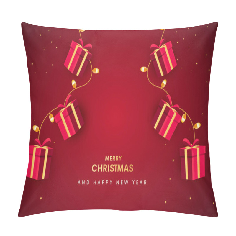 Personality  Christmas Decoration Border With Fir Branches And Golden Glitter Confetti And Sparkles Of Lights Blur Bokeh On Red And Green  Background. Bright Christmas And New Year Design Holiday Frame. Vector Illustration. Christmas Party Card, Background. Pillow Covers