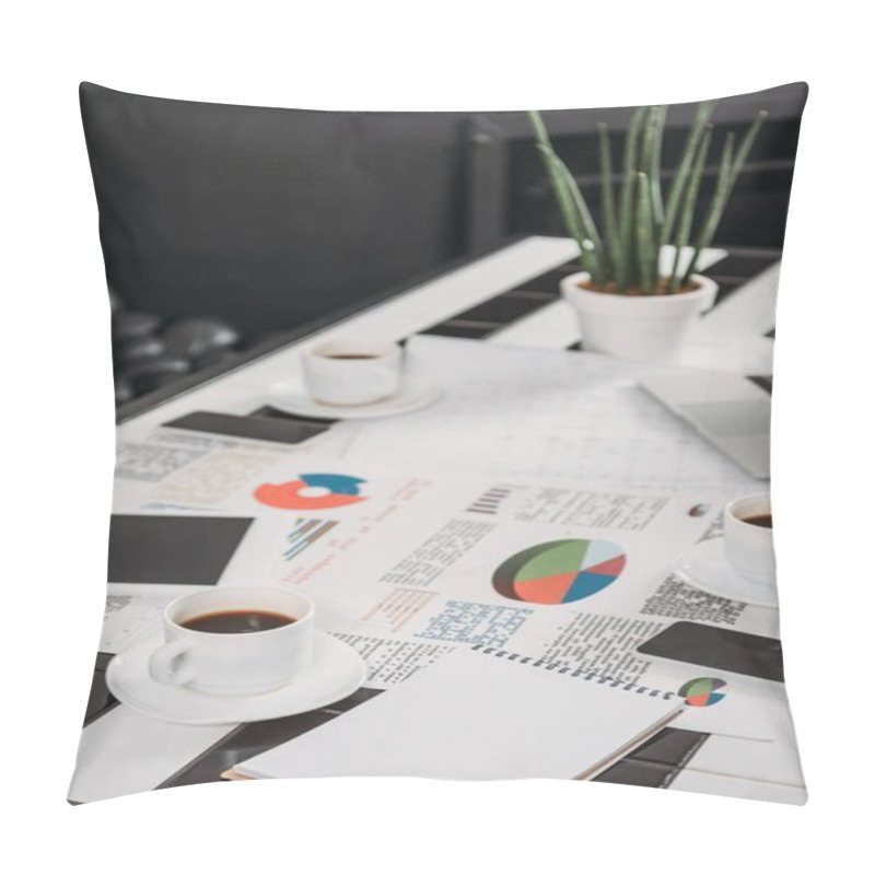 Personality  Business Documents On Workplace With Digital Devices And Coffee Pillow Covers