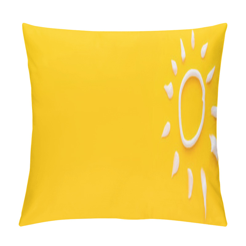 Personality  Top View Of White Sun Sign From Sunscreen Cream On Yellow Background, Banner  Pillow Covers