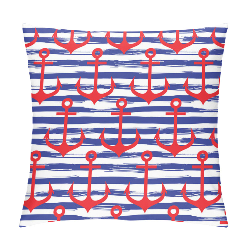 Personality  Hand Drawn Seamless Pattern. Anchors On Striped Background Pillow Covers