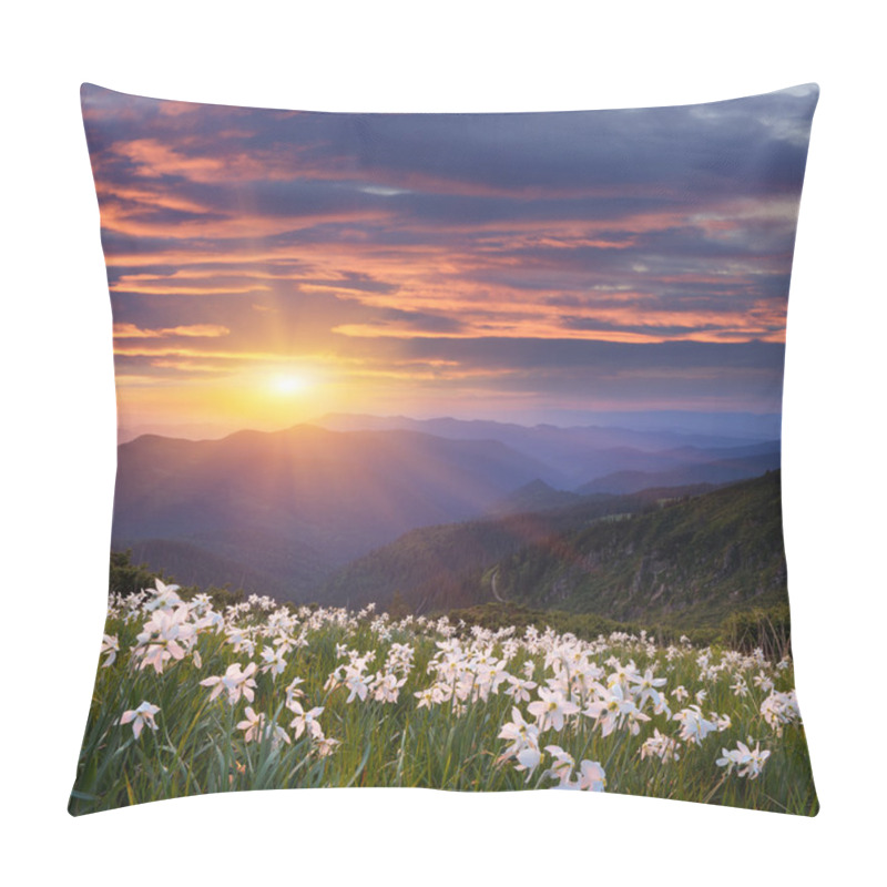 Personality  Flowers Of Daffodils In The Mountains Pillow Covers