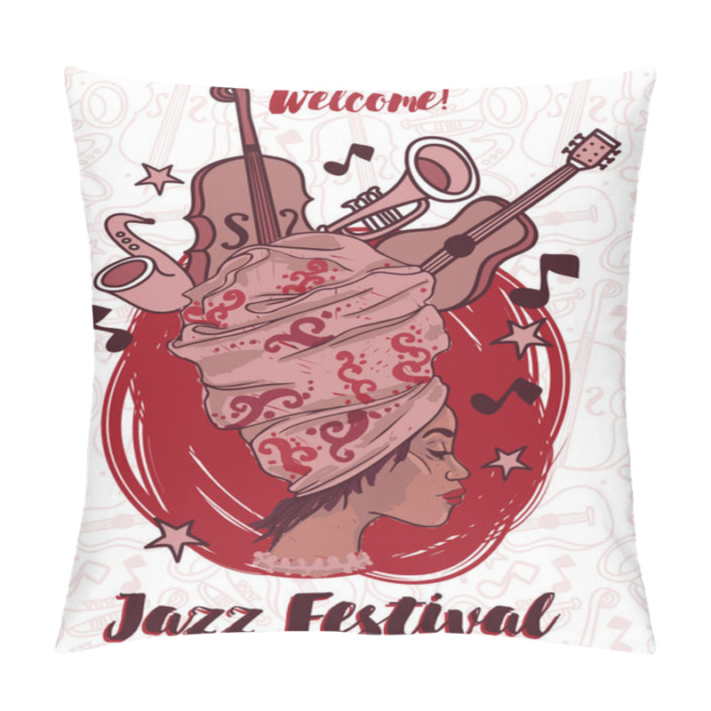 Personality  African American Woman And Musical Instruments Pillow Covers