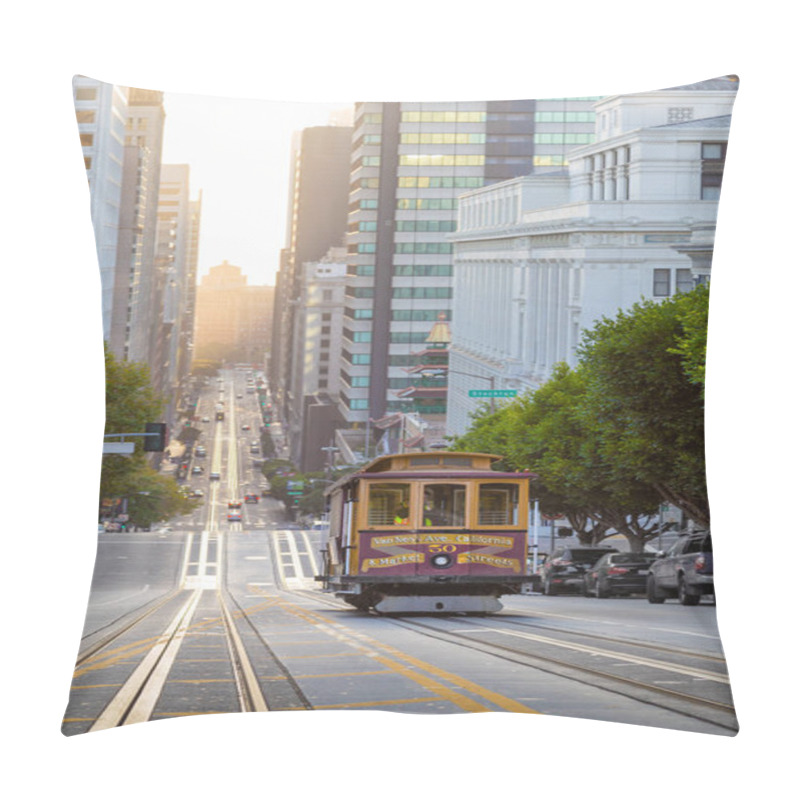 Personality  Historic San Francisco Cable Car On Famous California Street At Sunrise, California, USA Pillow Covers