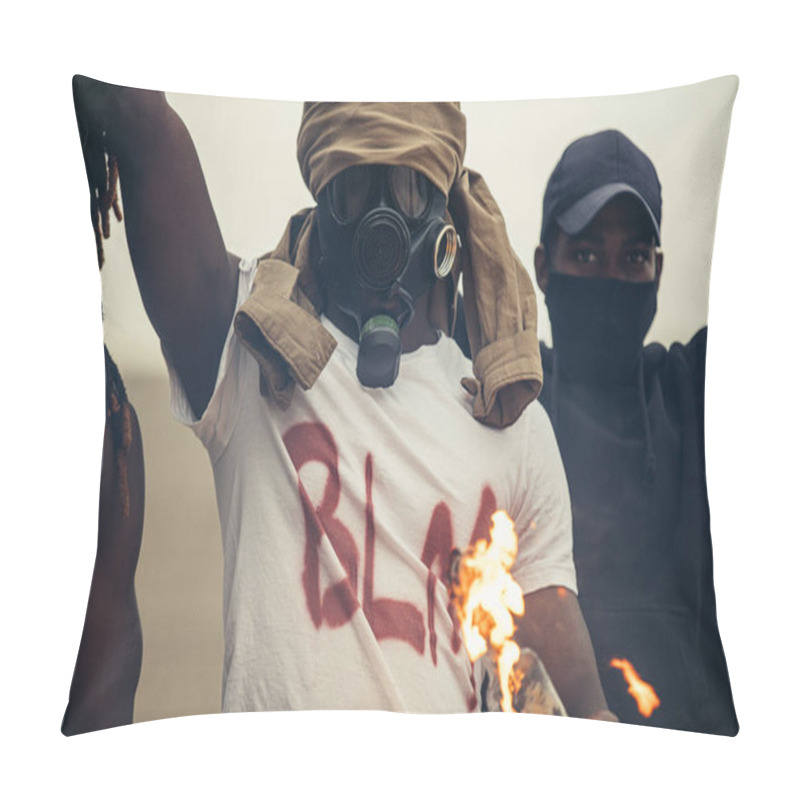 Personality  Angry Black People In Gas Mask Riot, Set Fire To Bottles Pillow Covers