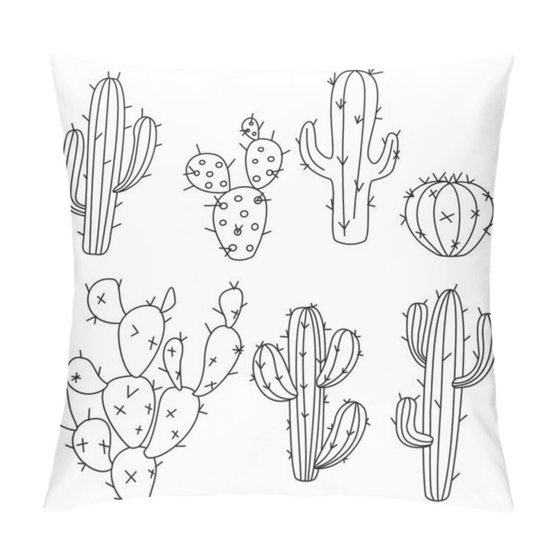 Personality  Cactus Vector Illustrations. Hand Drawn Outline Cactus Set. Pillow Covers