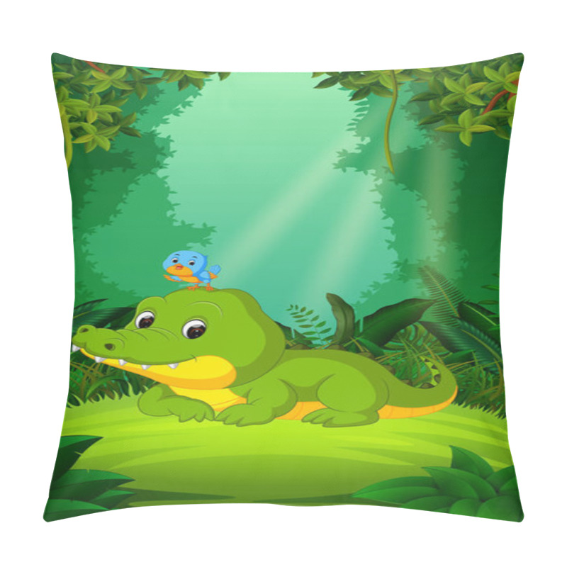 Personality  Crocodile And Bird In The Clear And Green Forest Pillow Covers