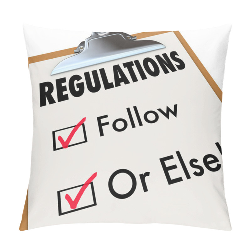 Personality  Regulations Follow Or Else Checklist Boxes Evaluation Clipboard Pillow Covers