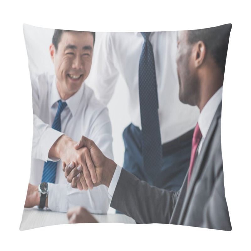 Personality  Multiethnic Businessmen Shaking Hands Pillow Covers