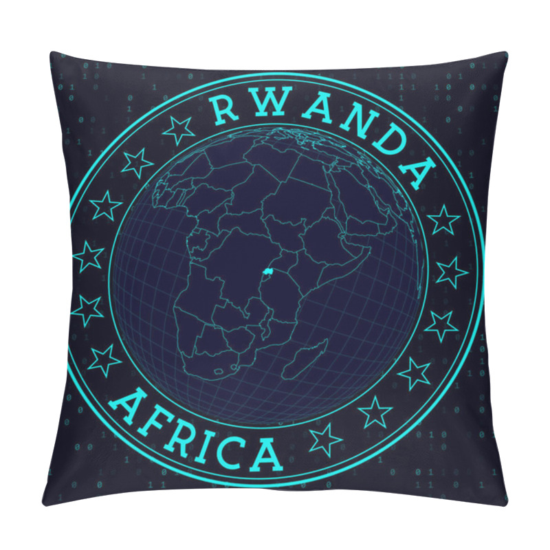 Personality  Rwanda Round Sign Futuristic Satelite View Of The World Centered To Rwanda Country Badge With Map Pillow Covers