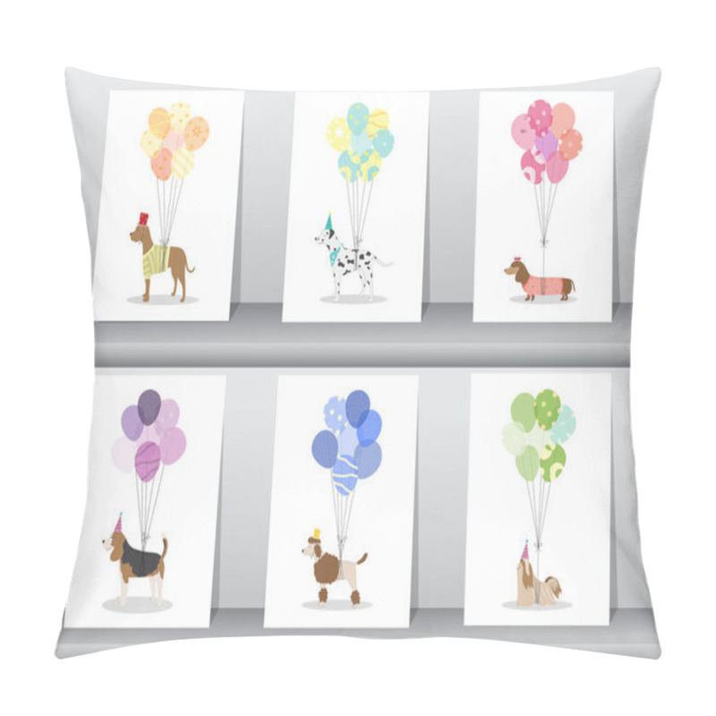 Personality  Design Of Cute Animal Cards,poster,template,greeting Cards,sweet,balloons,dogs,Vector Illustrations Pillow Covers