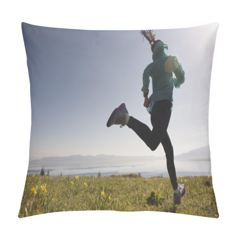 Personality  Trail Runner Running On Peak  Pillow Covers