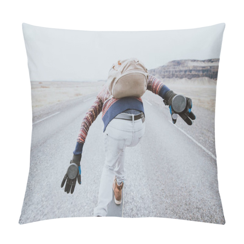 Personality  Skater Traveling Iceland On His Longboard Pillow Covers