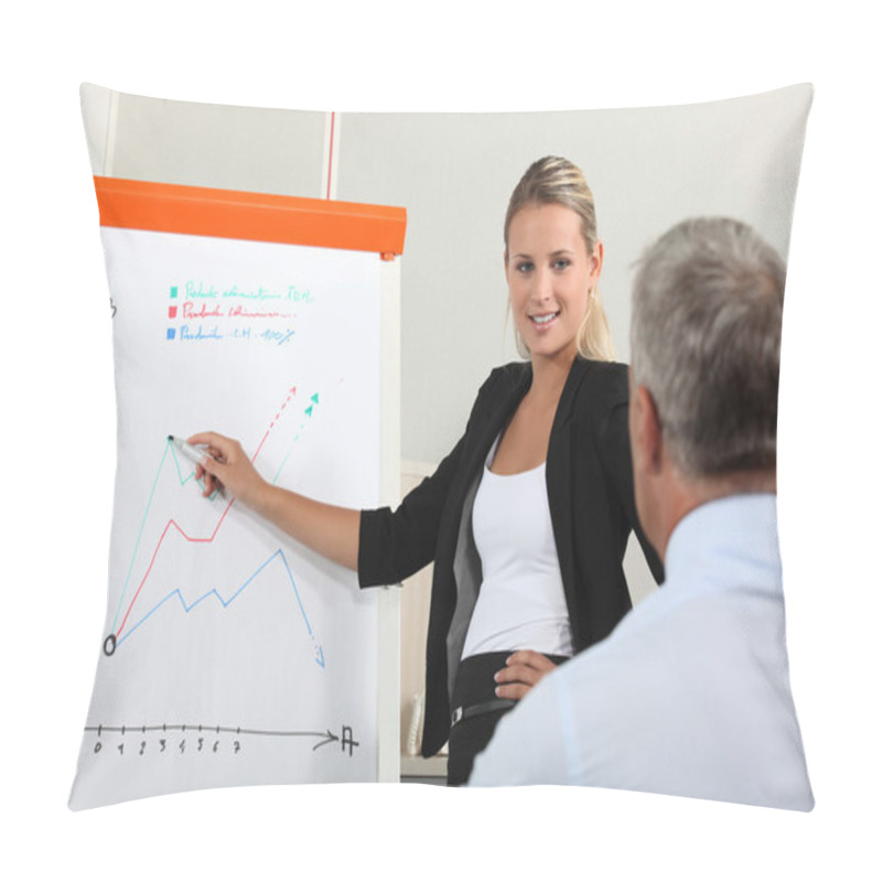 Personality  Businesswoman Presenting The Results Of A Market Research Pillow Covers