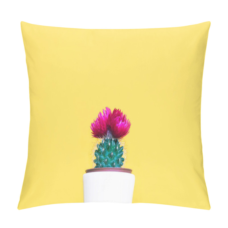 Personality  Small Cactus In A Flowerpot On A Trendy Background. Pillow Covers