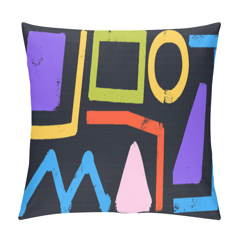 Personality  Grunge Ink Lines And Shapes Set. Hand Drawn Graffiti Style Circles, Triangle And Curves In Dynamic Design Pillow Covers