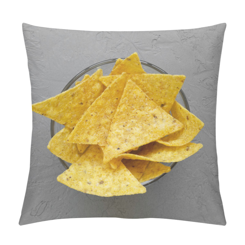 Personality  Top View, Full Bowl Of Tortilla Chips On Concrete Background. Me Pillow Covers