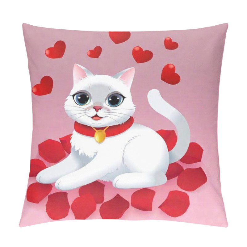 Personality  White Cat With Red Hearts Pillow Covers