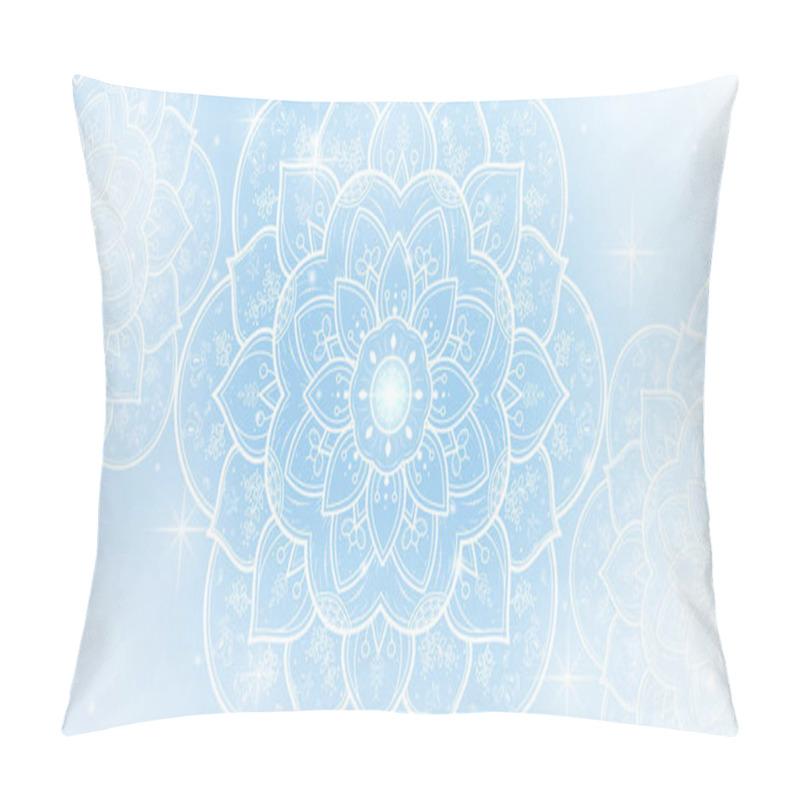 Personality  Circular Flower Mandala With Soft Blue Sky Background, Vector Mandala Oriental Pattern, Hand Drawn Decorative Element. Unique Design With Petal Flower. Concept Relax And Meditation Use For Page Logo Book Pillow Covers