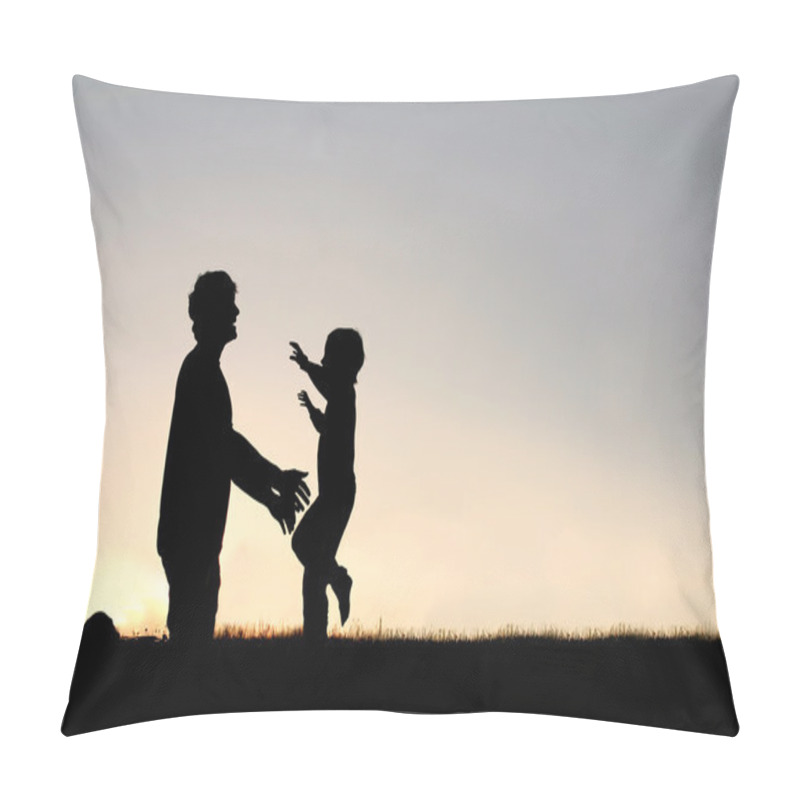 Personality  Happy Young Child Running To Greet Dad Silhouette Pillow Covers