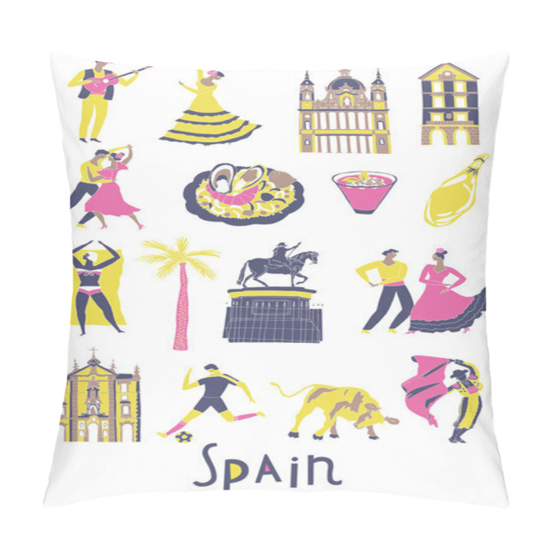 Personality  Spain. Landmarks And Symbols Set.  Pillow Covers