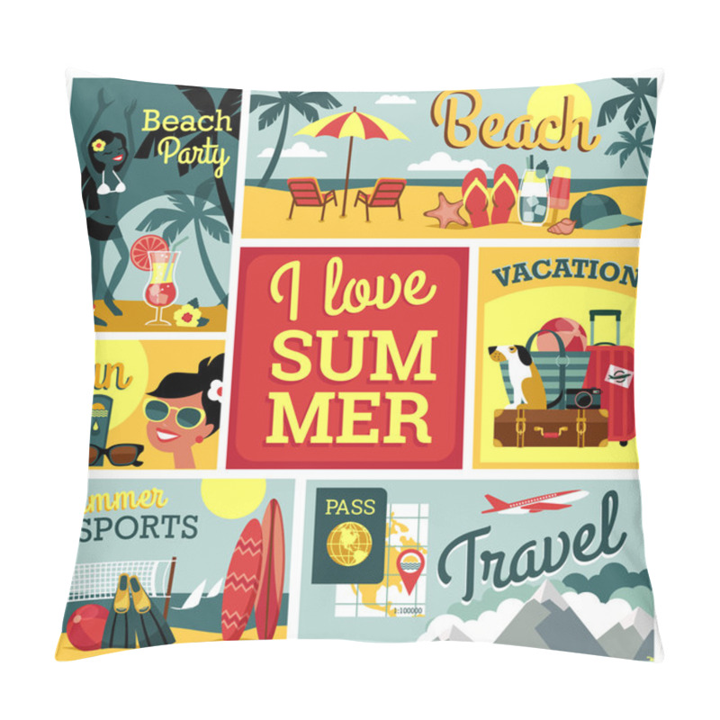 Personality  I Love Summer. Vector Illustration Of Traditional Summer Vacatio Pillow Covers