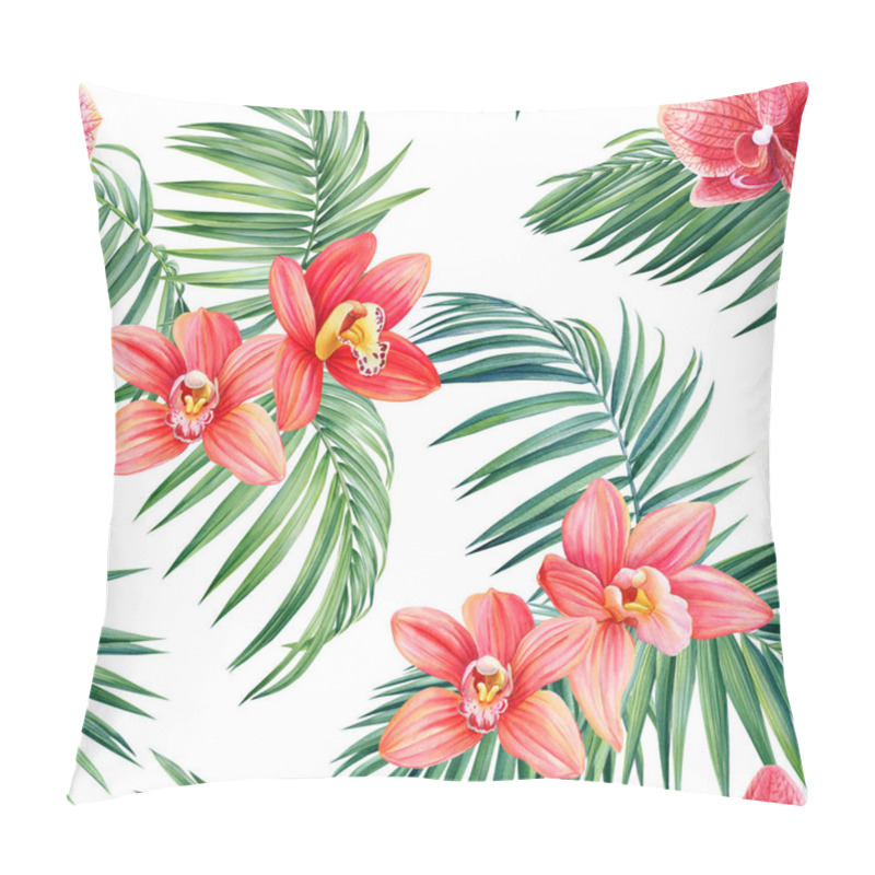 Personality  Tropical Seamless Pattern. Orchids Flowers. Palm Leaves, Exotic Plants. Jungle Botanical Illustration. High Quality Illustration Pillow Covers