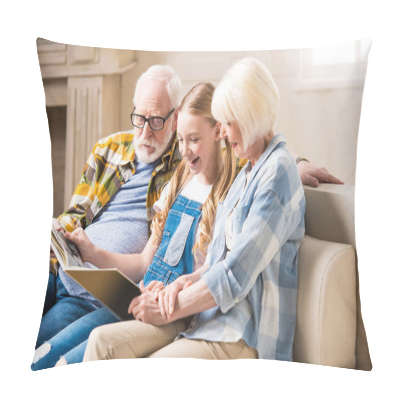 Personality  Grandparents And Child With Photo Album Pillow Covers