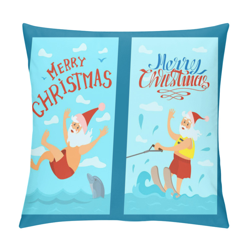 Personality  Santa Claus Riding Water Skies, Red Hat, New Year Pillow Covers