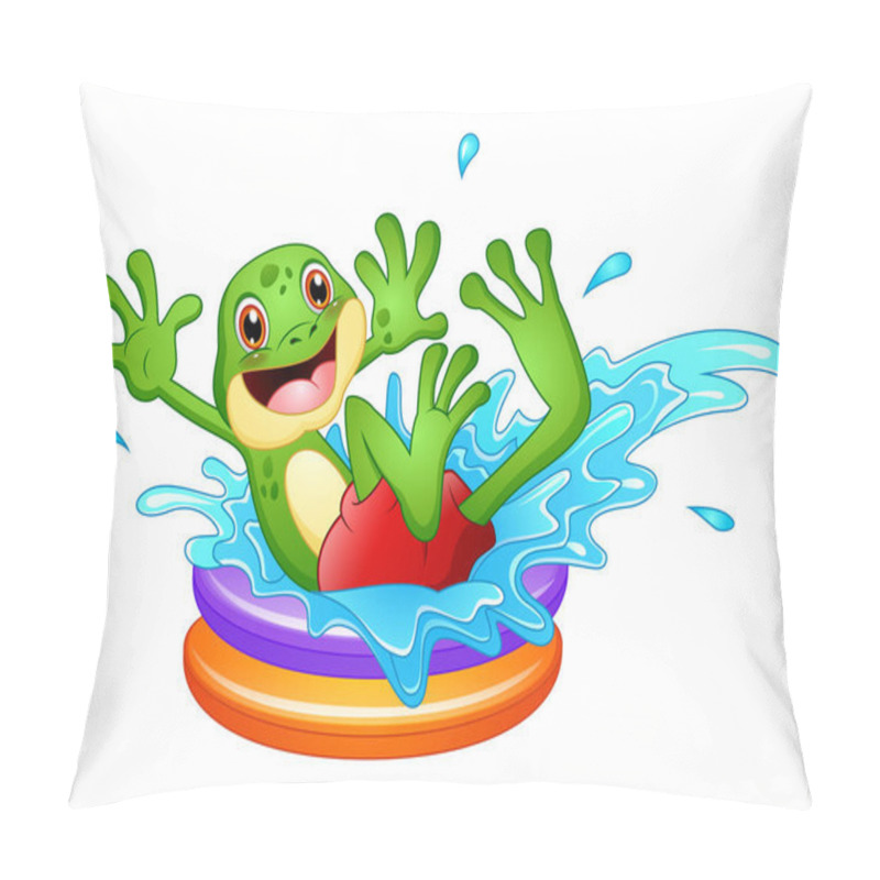 Personality  Funny Frog Cartoon Sitting Above Inflatable Pool With Water Splash Pillow Covers