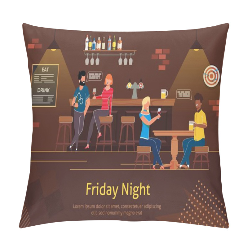 Personality  Happy People Man And Woman Sitting At Bar Counter. Pillow Covers