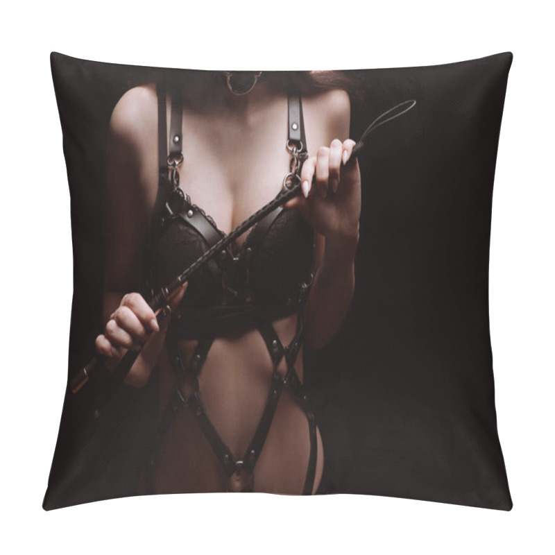 Personality  Sexy Girl Black Beautiful Bra Playing With Whip. The Concept Of BDSM Pillow Covers