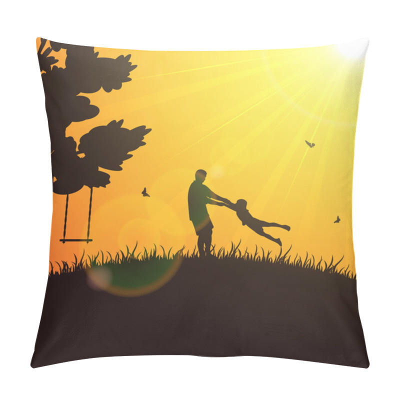 Personality  Happy Family On Orange Background Pillow Covers