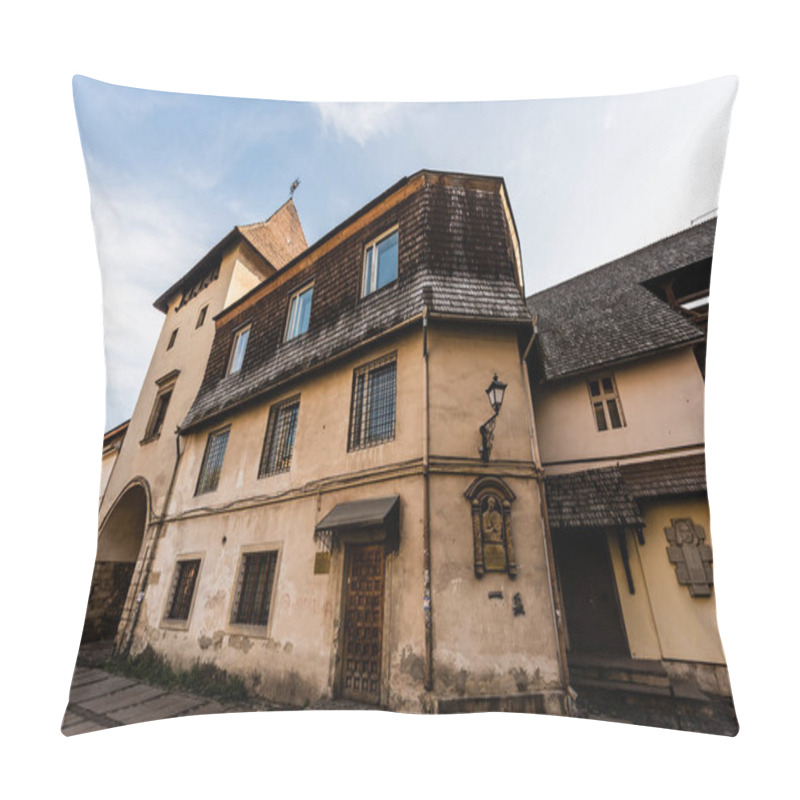 Personality  Facade Of Bernardine Monastery Against Blue Sky Pillow Covers