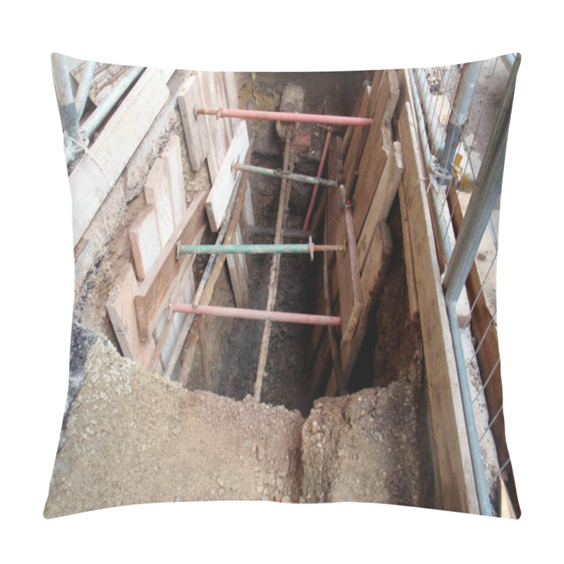 Personality  Excavated Hole At Construction Site Of Sewer Construction And Infrastructure Building Pillow Covers