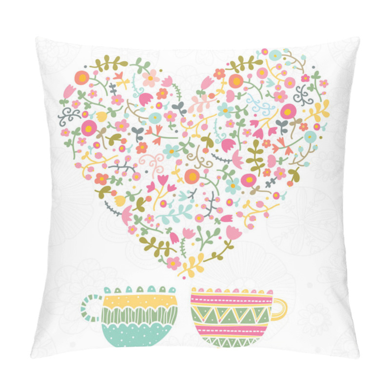 Personality  Tea With Love And Flowers. Pillow Covers