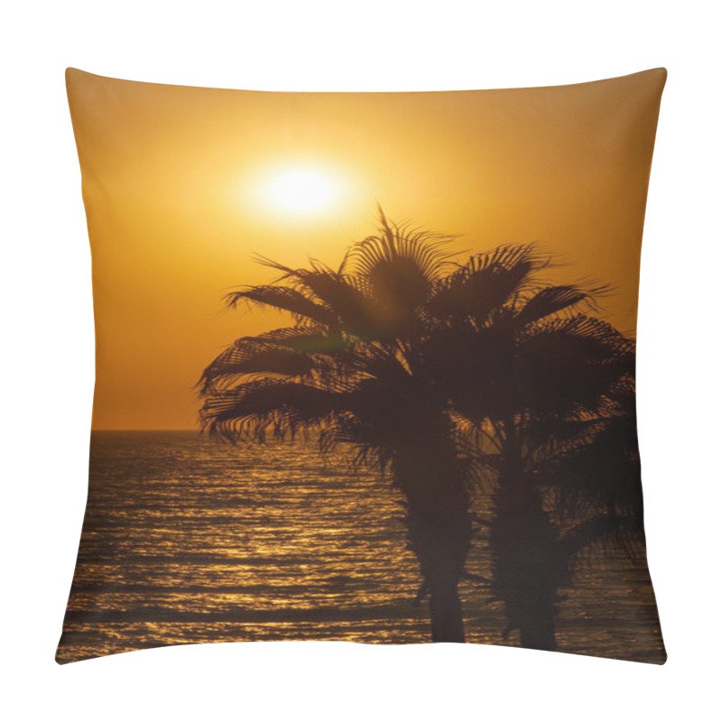 Personality  Sunset Beach, Evening Sea, Palm Trees Pillow Covers