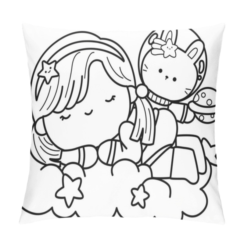 Personality  A Vector Of An Astronauts Girl And Rabbit Pillow Covers