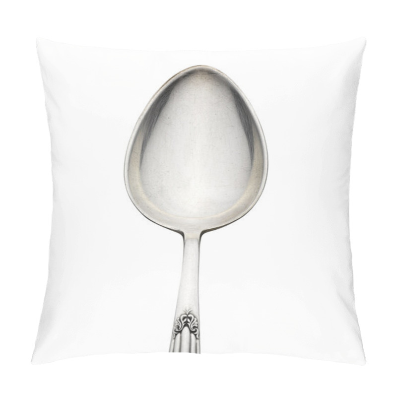 Personality  Old Silver Spoon With Ornament Isolated On White Background Pillow Covers