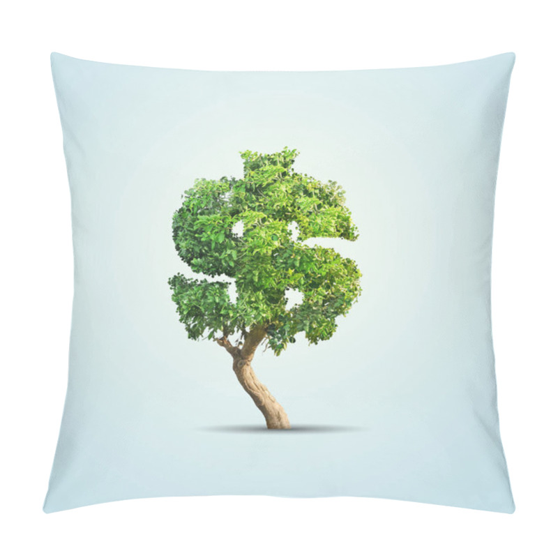 Personality  Green Tree Shaped In Dollar Sign Isolated On Blue Background Pillow Covers